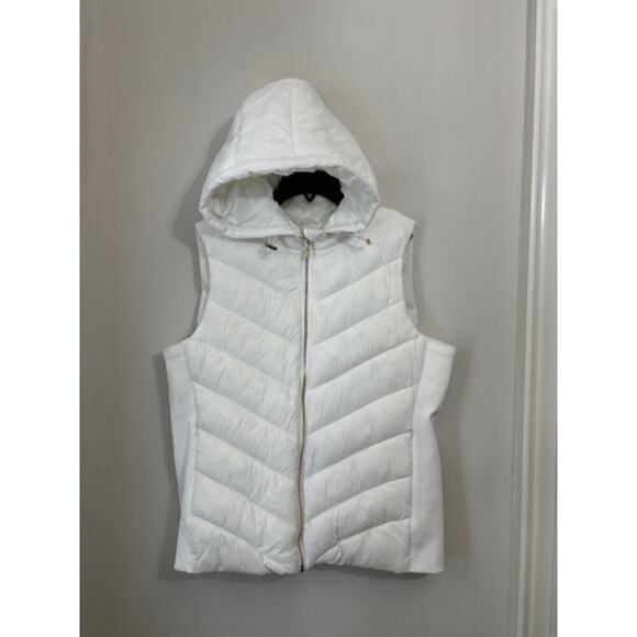 NWT Puffer Vest Quilted Hooded Zip Front White Jaclyn Smith Large - Picture 1 of 7